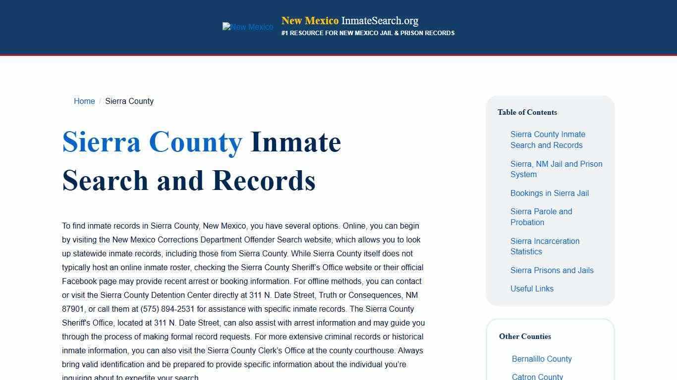 Sierra County, NM Inmate & Jail Records Lookup