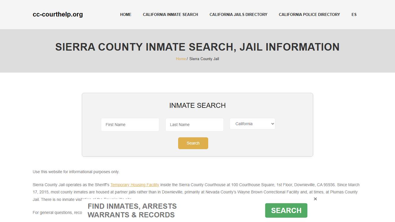 Sierra County Inmate Lookup, Jail Roster