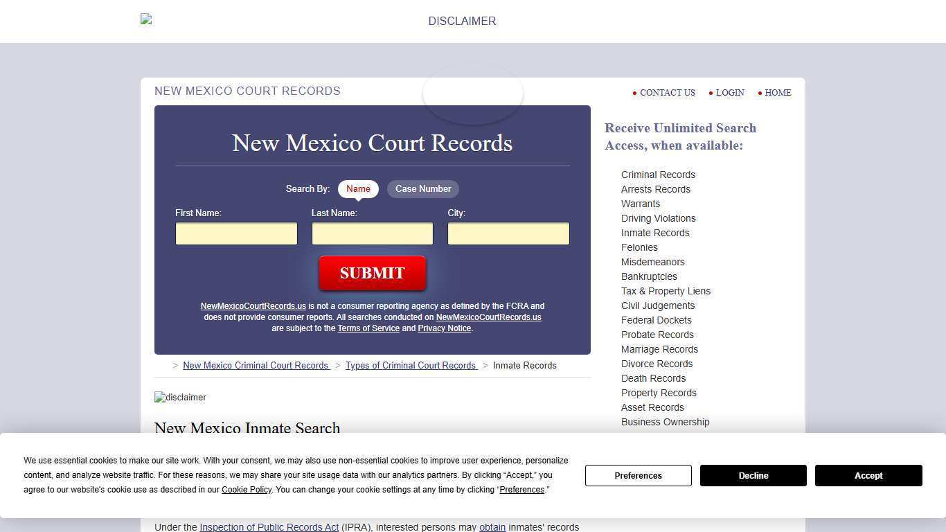 New Mexico Inmate Search | NewMexicoCourtRecords.us