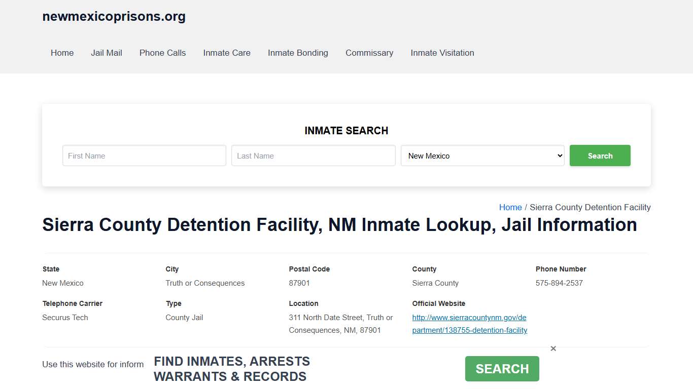 Sierra County Detention Facility, NM - Offender Locator, Contacts, Inmate Info